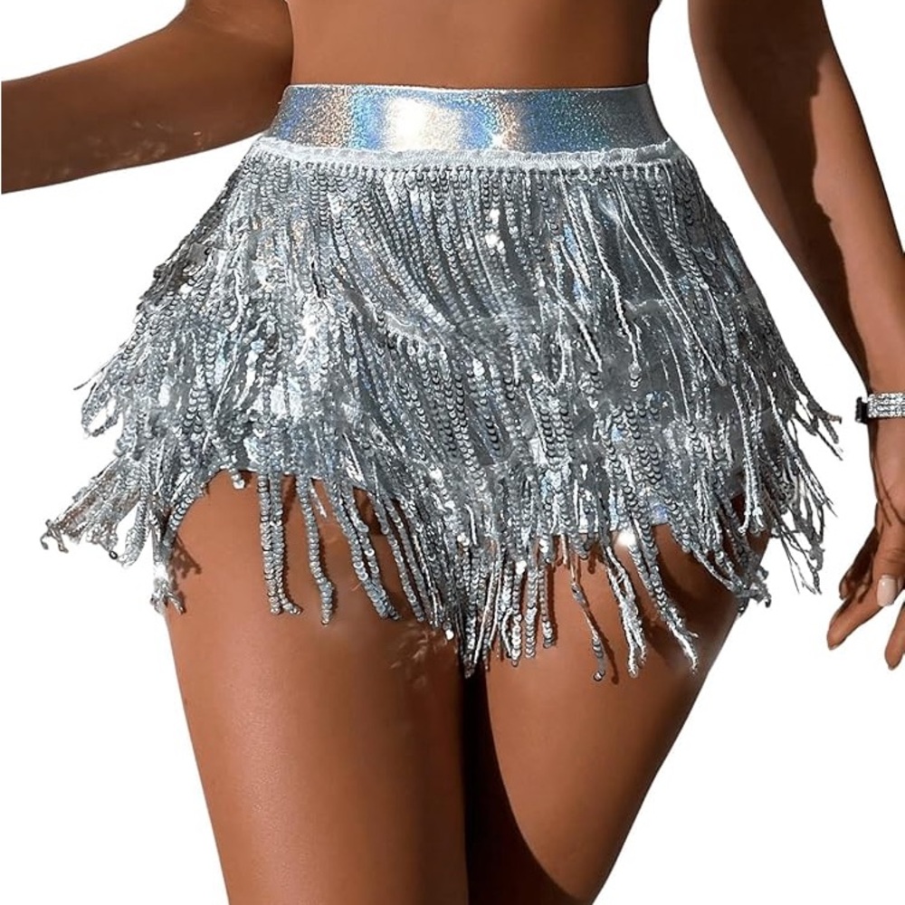 SHEIN Silver Fringe Mini Skirt